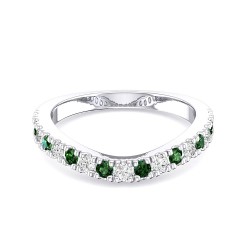 White Gold Emerald And Diamond Curved Band Ring 0.24 CT