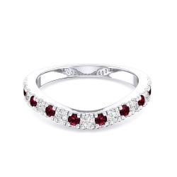 White Gold Garnet And Diamond Curved Band Ring 0.36 CT