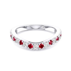 White Gold Ruby And Diamond Curved Band Ring 0.29 CT