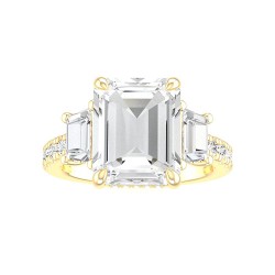 Yellow Gold Diamond Semi-Mount For Emerald Cut Center 0.95 CT