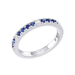 White Gold Blue Sapphire And Diamond Band Birthstone Ring 0.60 CT