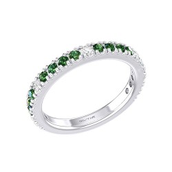 White Gold Emerald And Diamond Band Birthstone Ring M 1/2 CT