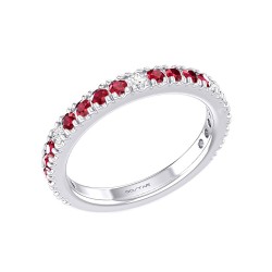 White Gold Ruby And Diamond Band Birthstone Ring 0.60 CT