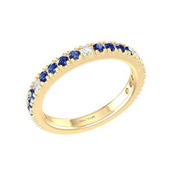 Yellow Gold Blue Sapphire And Diamond Band Birthstone Ring 0.60 CT