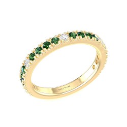 Yellow Gold Emerald And Diamond Band Birthstone Ring M 1/2 CT