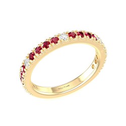 Yellow Gold Ruby And Diamond Band Birthstone Ring 0.60 CT