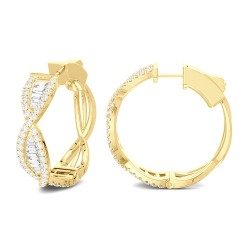 Yellow Gold Diamond Fashion Hoops  1.50 CT