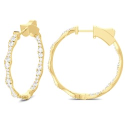 Yellow Gold Diamond Fashion Hoops  1.40 CT
