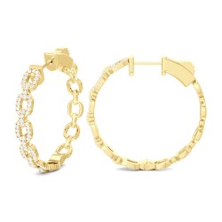 Yellow Gold Diamond Fashion Hoops  0.75 CT
