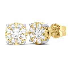 Yellow Gold Diamond Cluster Earrings  1/2 CT