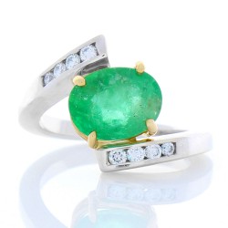 14K Two-Tone Emerald Gemstone Ring