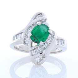 14K White Gold Emerald Gemstone Ring