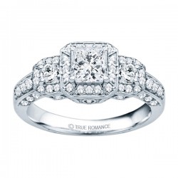 Rm1113-14k White Gold Princess Cut Diamond Vintage Style Semi Mount Engagement Ring