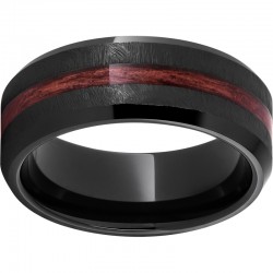 Barrel Aged™ Black Diamond Ceramic™ Ring with Cabernet Wood Inlay and Grain Finish