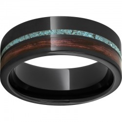 Barrel Aged™ Black Diamond Ceramic™ Ring with Cabernet Wood and Turquoise Inlays