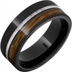 Barrel Aged™ Black Diamond Ceramic™ Ring with Bourbon Wood and Deer Antler Inlays