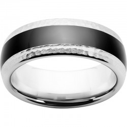 Serinium® Ring with Hammered Edges and Black Ceramic Inlay