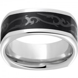 Celtic Cubist - Serinium® Ring with Ceramic Inlay and Celtic Thorn Engraving