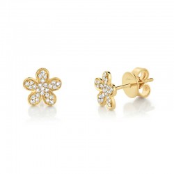 0.16ct 14k Yellow Gold Diamond Flower Stud Earring