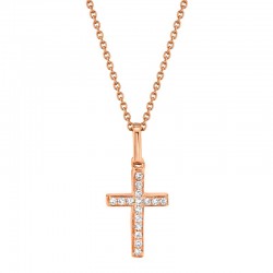 0.07ct 14k Rose Gold Diamond Cross Necklace