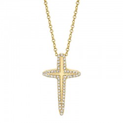 0.13ct 14k Yellow Gold Diamond Cross Necklace