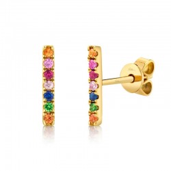 0.17ct 14k Yellow Gold Multi-color Stone Bar Stud Earring