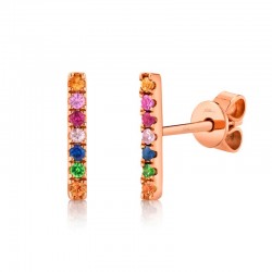 0.17ct 14k Rose Gold Multi-color Stone Bar Stud Earring