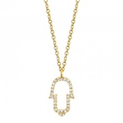 0.08ct 14k Yellow Gold Diamond Hamsa Necklace