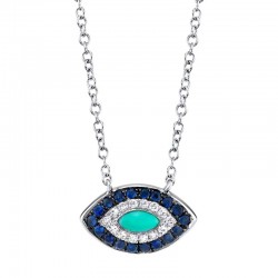 0.05ct Diamond & 0.20ct Blue Sapphire & Composite  Turquoise 14k White Gold Necklace