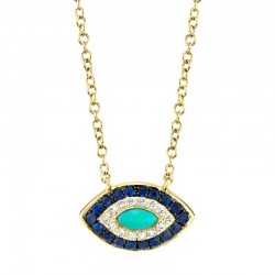 0.05ct Diamond & 0.20ct Blue Sapphire & Composite Turquoise 14k Yellow Gold Necklace