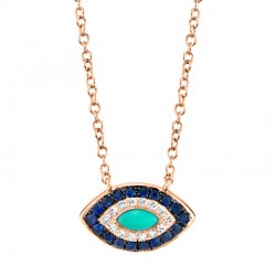 0.05ct Diamond & 0.20ct Blue Sapphire & Composite Turquoise 14k Rose Gold Necklace
