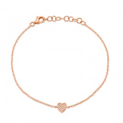 0.04ct 14k Rose Gold Diamond Pave Heart Bracelet