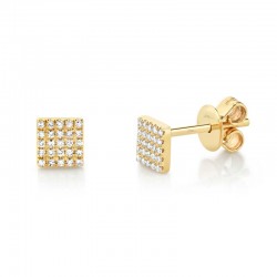 0.11ct 14k Yellow Gold Diamond Pave Square Stud Earring