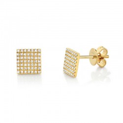 0.22ct 14k Yellow Gold Diamond Pave Square Stud Earring