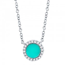 0.04ct Diamond & 0.33ct Composite Turquoise 14k White Gold Necklace