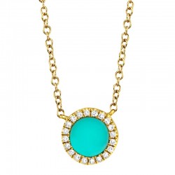 0.04ct Diamond & 0.33ct Composite Turquoise 14k Yellow Gold Necklace
