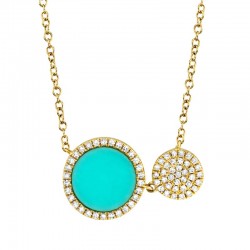 0.15ct Diamond & 0.84ct Composite Turquoise 14k Yellow Gold Circle Necklace