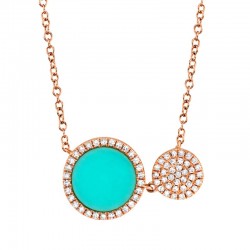 0.15ct Diamond & 0.84ct Composite Turquoise 14k Rose Gold Circle Necklace
