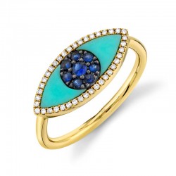 0.09ct Diamond & 0.62ct Blue Sapphire & Composite  Turquoise 14k Yellow Gold Eye Ring