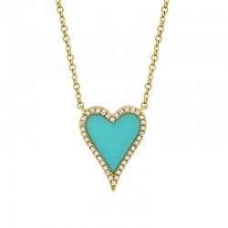 0.09ct Diamond & 0.69ct Composite Turquoise 14k Yellow Gold Heart Necklace