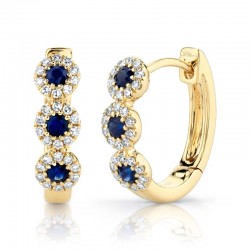 0.15ct Diamond & 0.30ct Blue Sapphire 14k Yellow Gold Huggie Earring