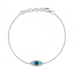 0.06ct Diamond & 0.20ct Blue Sapphire & C. Turquoise 14k White Gold Eye Bracelet
