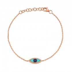 0.06ct Diamond & 0.20ct Blue Sapphire & C. Turquoise 14k Rose Gold Eye Bracelet