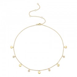 0.12ct 14k Yellow Gold Diamond Pave Circle Choker Necklace