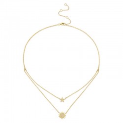 0.14ct 14k Yellow Gold Diamond Pave Sun & Star Necklace