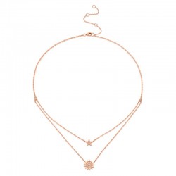 0.14ct 14k Rose Gold Diamond Pave Sun & Star Necklace