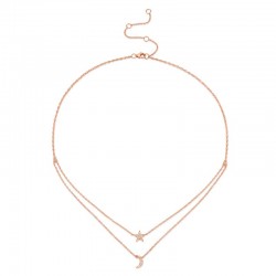 0.09ct 14k Rose Gold Diamond Pave Moon & Star Necklace
