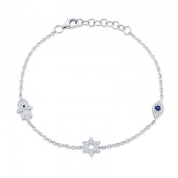 0.15ct Diamond & 0.06ct Blue Sapphire 14k White Gold Hamsa Star Eye Bracelet
