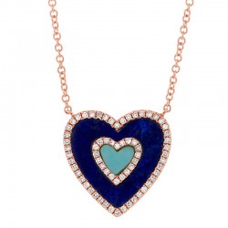 0.17ct Diamond & 0.96ct Lapis & Composite Turquoise 14k Rose Gold Heart Necklace