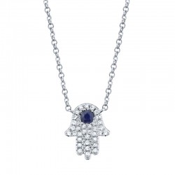 0.09ct Diamond & 0.08ct Blue Sapphire 14k White Gold Diamond Hamsa Necklace